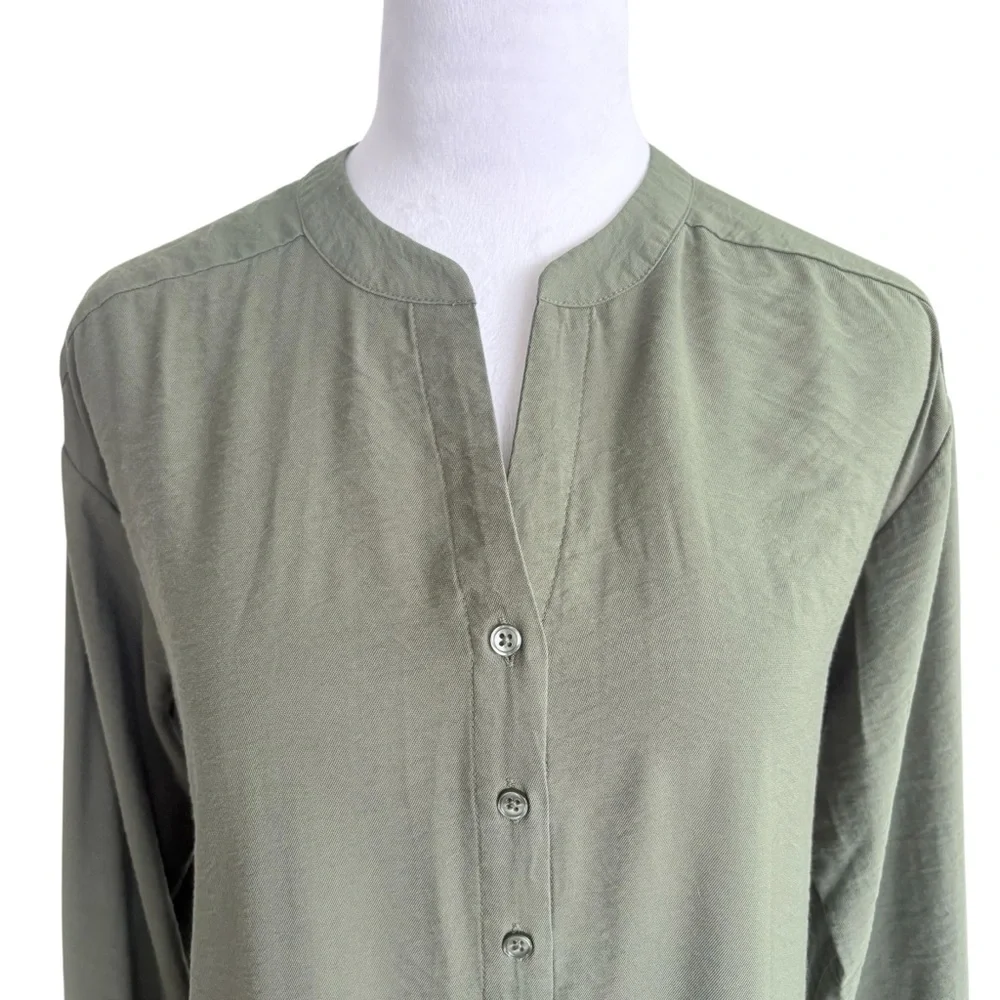 Banana Republic Button-Down Long Sleeve Maxi Kaftan Dress in Olive Green XS Tall - Picture 6 of 9